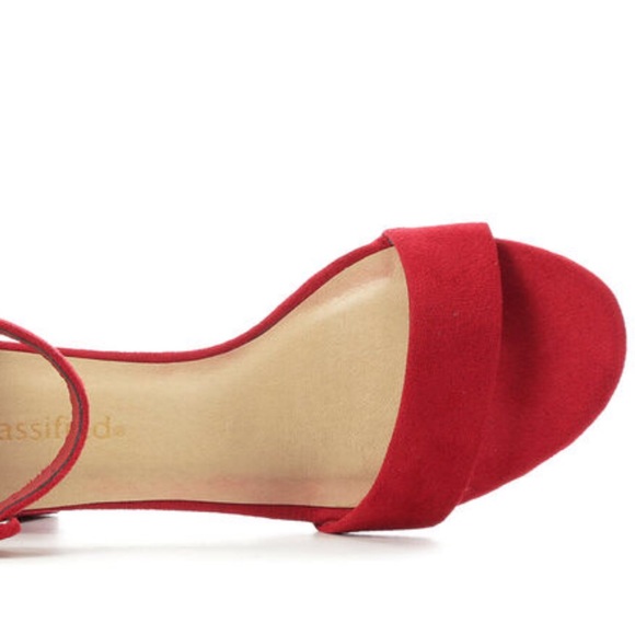 Cake Bright Red Suede Buckle Chunky Heeled Sandal - Picture 6 of 8